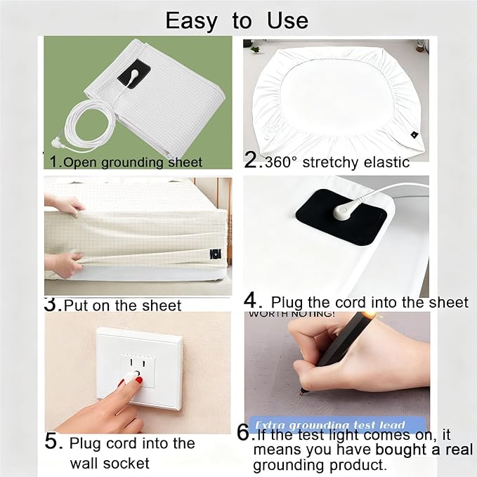 Grounding Sheets, 20% Pure Silver Fiber + 80% Organic Cotton, Grounded Sheet Earth Connected Bedding Fitted Earth Sheets with Grounding Cord