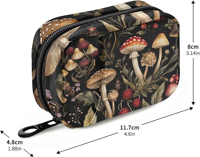Travel Pill Case Mushrooms Berries Leaf and Bugs Weekly Small Pill Box 7 Day Pill Box Pill Organizer Bag