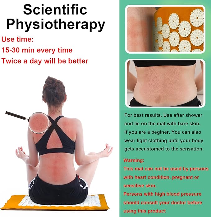 XiaoMaGe Acupressure Mat and Pillow Set with Bag - Large Size 28.7 X 16.5 inch Acupuncture Mat for Neck & Back Pain, Muscle Relaxation Stress Relief, Sciatica Pain Relief Pillow (Orange)