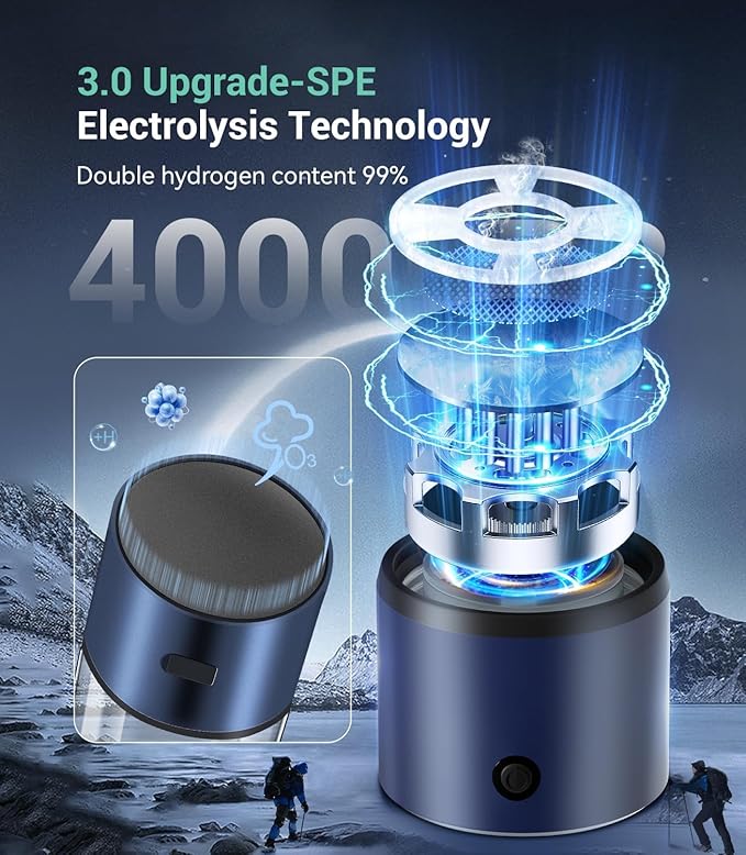 5.0 Upgrade 4000PPB High Concentration Hydrogen Water Bottle Generator【NO.1-24-Hour Hydrogen Lock】 SPE PEM Technology, Double Hydrogen Content for Post-Workout Recovery