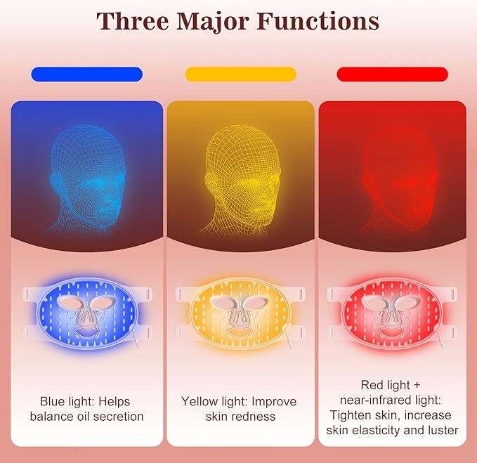 INTEO Red Light Therapy for Face, 3 Modes Portable Led Face Mask Light Therapy with Remote, Infrared Light Mask with Timing Function, Led Light Therapy At Home, Pink