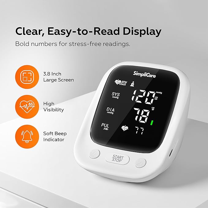 Upper Arm Blood Pressure Monitor for Home Use, FDA 510(k) Cleared Class II Medical Device, Wide-Range Cuff 22–42 cm, Large 5.1" LED Display, Dual User, USB-C & Battery (AES-U181)
