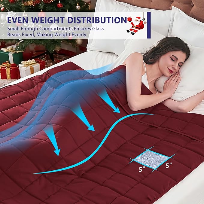 yescool Weighted Blanket for Adults (20 lbs, 60” x 80”, Red) Cooling Heavy Blanket for Sleeping Perfect for 190-210 lbs, Queen Size Breathable Blanket with Premium Glass Bead, Machine Washable