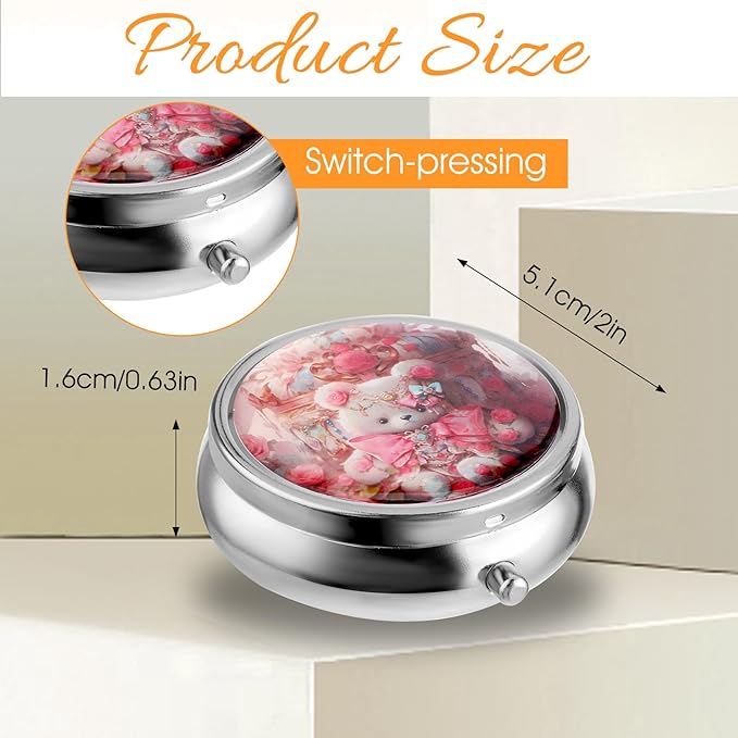 Pill Box Cute Small Pill Box for Purse & Pocket Medicine Organizer Travel Pillbox Waterproof Pills Cases Metal Pills Container Holder for Vitamins, Fish Oil, Supplements (Pink)