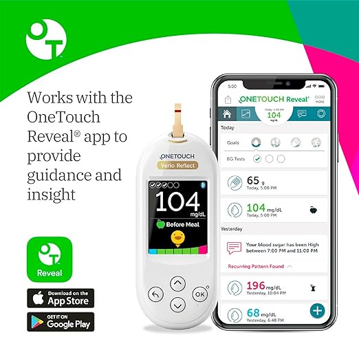 OneTouch Verio Test Kit - Includes Verio Reflect Blood Glucose Meter, 30 Lancets, Lancing Device, & 30 Test Strips - Diabetes Care Supplies