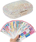 Pill Organizer with Labels Bling Pocket Pill Case with Stickers Travel Medicine Kit Holder Small Purse Pill Box Container Portable Mini Medication Storage (AB Colorful & 300 Labels)
