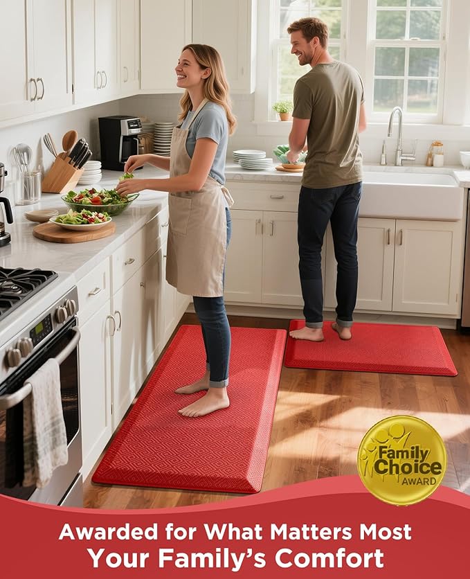 Ophanie Kitchen mats for Floor, 3/4 inch Thick, Kitchen Rugs, 20''x48'' Anti Fatigue Standing Cushioned Mat, Waterproof,Comfort Ergonomic mat for Office, Home, Sink, Red Non-Slip Bottom