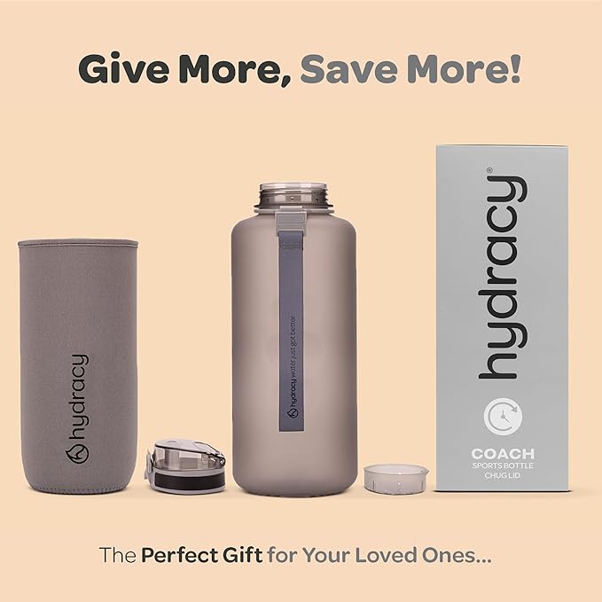 Hydracy Water Bottle with Time Marker -Large BPA Free Water Bottle & No Sweat Sleeve -Leak Proof Gym Bottle with Fruit Infuser Strainer & Times to Drink -Ideal for Fitness Sports & Outdoors