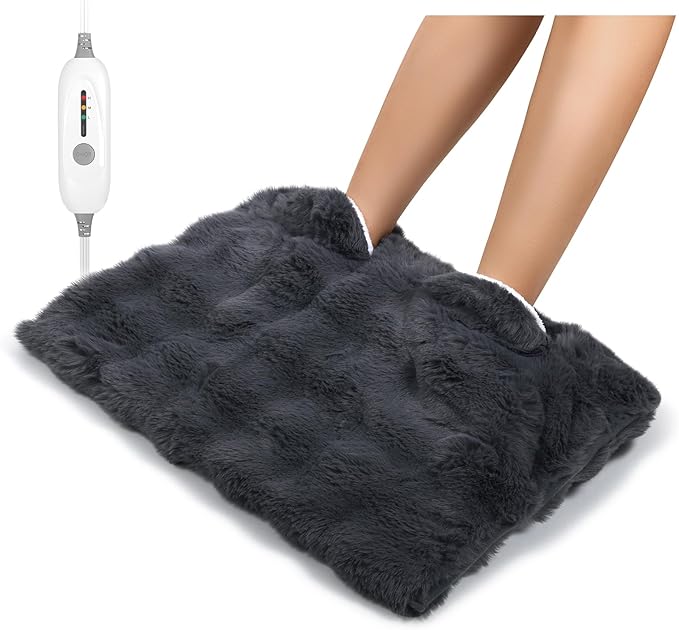 Electric Foot Warmer, Luxury Faux Fur Heating Pad for Feet Pain Relief Cramp, Heated Foot Warmer for Under Desk & Bed with 3 Heat Settings & 2H Auto-Off, ETL Certified, 16x22 Inch, Dark Grey