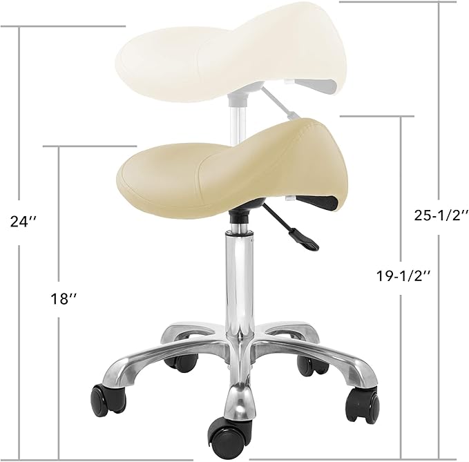 Saloniture Professional Ergonomic Saddle Stool, Cream - Adjustable Hydraulic Seat, Rolling Spa Salon, Massage, and Medical Office Chair with Swivel Wheels