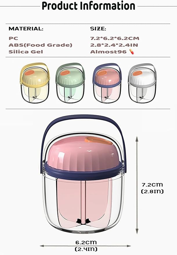 MURRI&MURRDI Pill Organizer with 4 Compartments, Travel Pill Box, Portable Case with Anti-Mixing & Wide Openings Design, Pill Container Holder for Vitamins Fish Oils Medications, Pink