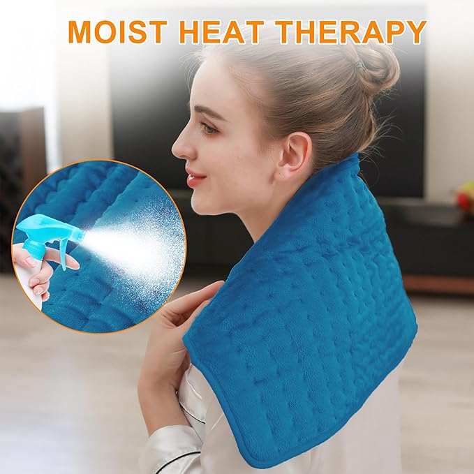 Deepsoon Heating Pad,Electric Heating Pads for Back,Neck,Abdomen,Moist Heating Pad for Shoulder,Knee,Arms,Legs,Dry/Moist Heat & Auto Shut Off,Christmas Gifts for Men and Women,Blue,24x12 Inch