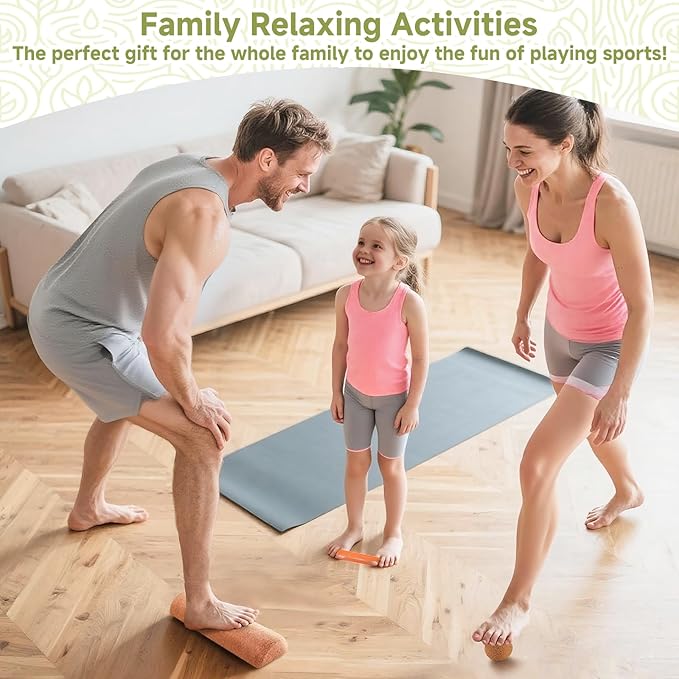 Rocalt Cork Balance Board, Premium Cork 4-in-1 Foot & Ankle Strengthener Kit, Balance Trainer with Massage Roller & Ball, Toe Resistance Bands, Storage Bag & Exercise Guide for Enhance Mobility, Improve Foot Function, Prevent Falls