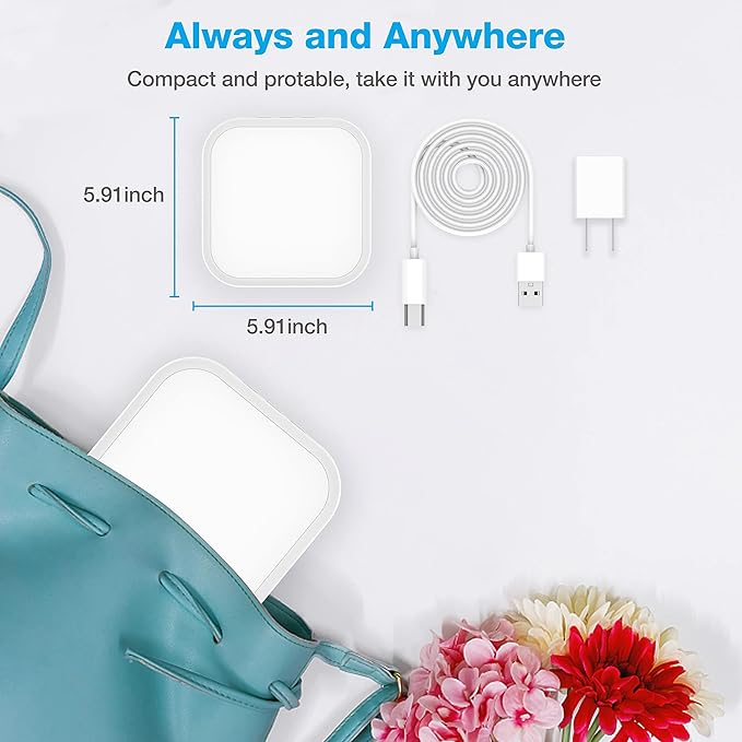 Qoosseine Light Therapy Lamp - 10000 Lux UV-Free Light Box with 4 Brightness Levels, 4 Color Temperatures, 4 Timer Functions and Memory Function - Portable for Home/Office