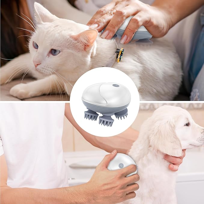 LOFICOPER Electric Scalp Massager, Pet Massager for Dogs and Cats, Handheld Electric Scalp with 4 Rotating Massage Heads, 96 Massage Nodes, for Pet Relaxation, Soothing Mood