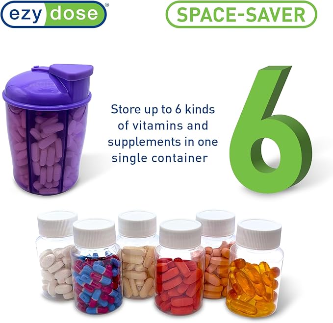 EZY DOSE Vitamin Organizer, 6 Large Compartments, 30-Day Vitamin and Medicine Storage, Keep Vitamins & Meds in Check, Easy to Use, Green, BPA Free