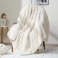 Wemore Fleece Weighted Blanket for Adults (80" x 87" 15lbs, Cream White), Dual Sided Cozy Soft Sherpa Heavy Blanket, 3D Imitation Turtle Shell Warm Jacquard Flannel Weighted Blankets for Couch and Bed
