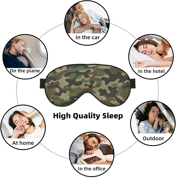 Green Camouflage Sleep Mask Eye Mask with Adjustable Strap Eye Sleep Shade Cover Blocks Light for Women Men Airplane Travel Nap