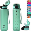 32oz Titan Water Bottle with Time-Marked, 2 Lids (Fast Flow & Straw) - BPA/BPS Free, Leak-Proof, Airtight, Reusable Water Bottle - Perfect for Sports, Hiking (Green)