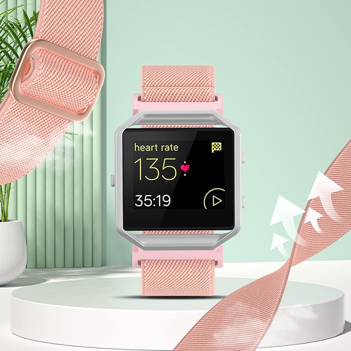 Elastic Bands Compatible for Fitbit Blaze for Men Women, Nylon Adjustable Stretchy Loop Braided Straps with Metal Frame Compatible for Fitbit Blaze Bands for Women Men