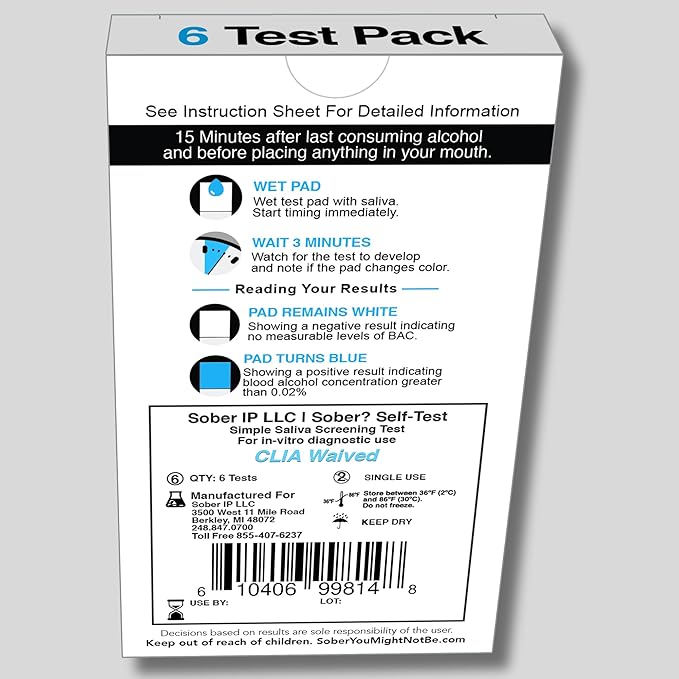 FDA Cleared Saliva Alcohol Test Strip, Highly Accurate BAC Self‑Test, 2–3 Minute Results, Portable & Discreet Sober Test Anywhere (6)