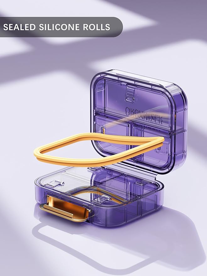 Travel Pill Organizer, 7 Compartments Pill Box, Daily Portable Pill Case to Hold Vitamins, 1 Pack Small Pill Container for Pocket Purse Medicine Organizer