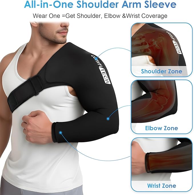 ComfiTECH Shoulder Arm Ice Pack Wrap for Pitchers, Ice Arm Sleeve for Volleyball Player, Athletes, Flexible Cold Application for Throwing Recovery, Elbow Joint and Muscle Relaxation & Daily Use, Large
