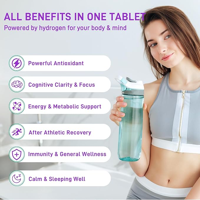 Hydrogen Water Tablets, 8 PPM Hydrogen Tablets for Drinking Water with Magnesium Glycinate Base, H2 Molecular Hydrogen Rich in Antioxidants, Cognitive & Athletic Performance, Energy (90 Counts)