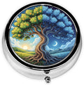 Tree of Life Pill Box 3 Compartment Small Pill Case,Portable for Pocket or Purse Pill Organizer Pill Container Holder with Mirror to Hold Vitamins, Medication, Fish Oil and Supplements