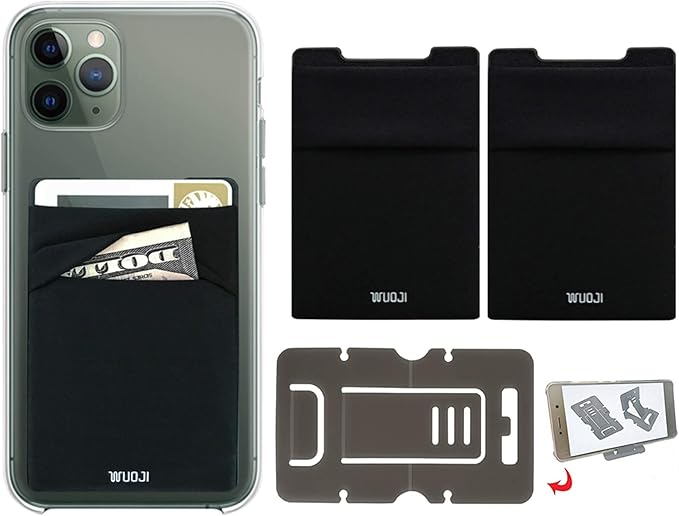 RFID Blocking Phone Card Wallet - Double Secure Pocket - Ultra-Slim Self Adhesive Credit Card Holder Card Sleeves Phone Wallet Sticker All Smartphones(Black)-2PC
