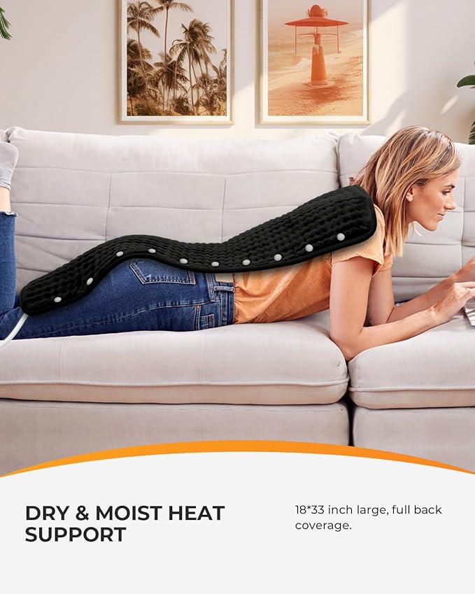 18" x 33" Large Heating Pad for Back, FSA Eligible, CooCoCo XXXL Heated Pad for Period Cramps, Heat Pad for Neck & Shoulder, 6 Heat Settings, Auto Off, Moist Heat