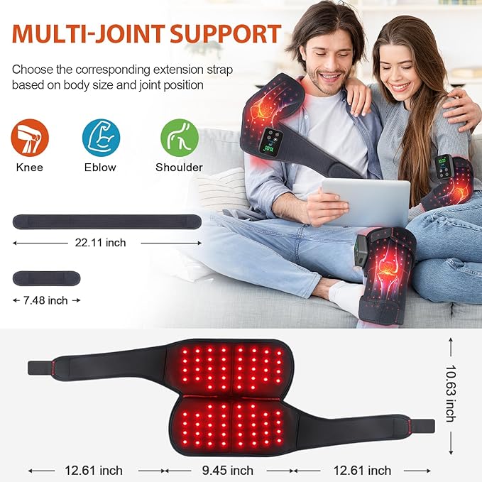 2-Pack Red Light Therapy for Knee Brace, Wireless 72 LEDs Knees Wraps with 660nm & 850nm Infrared Light, 3000mAh Battery, Heat & Pulse for Knee Elbow Shoulder Joint Pain Relief