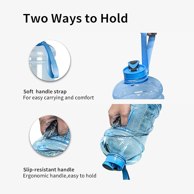 TOOFEEL 2.2 Liters Gym Big Sports Water Bottles for Men - Reusable BPA Free Plastic Clear Water Jug - Unique Water Bottles, Comfurtable to Touch and Easy to Clearn - Transparent Light Blue