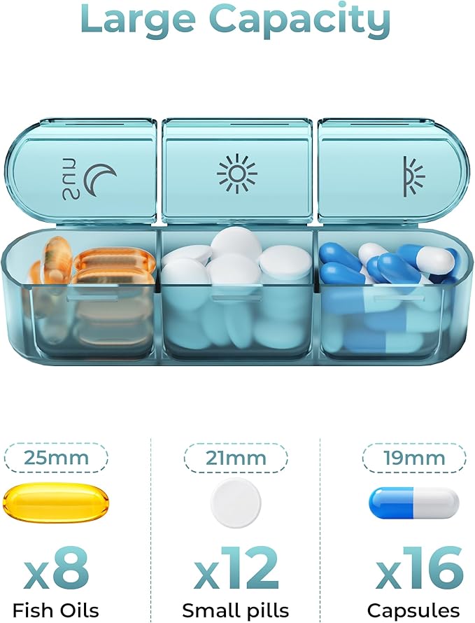 Pill Organizer 3X a Day｜Deep Blue Portable Pill Case｜7-Day Weekly Compartment｜Executive Travel Essential｜BPA-Free Health Companion｜Briefcase Must-Have