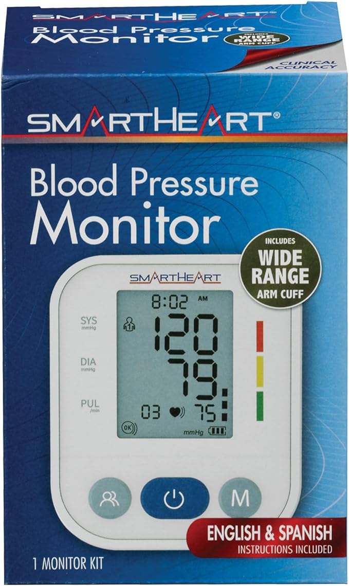SmartHeart Blood Pressure Monitor | Wide Range Arm Cuff | 2-Person Memory | 198 Total Reading Storage | Excessive Movement Indicator | Easy to Use Automatic Inflation and Deflation