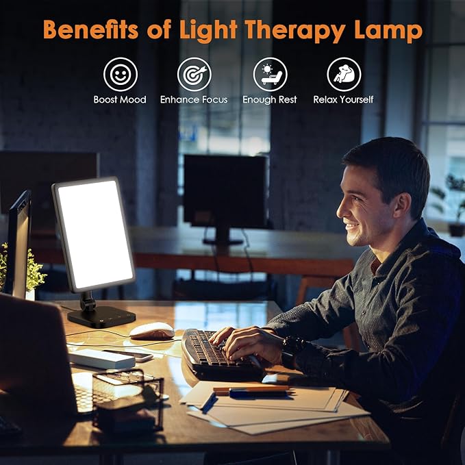 Sun Lamp, 12000 Lux UV-Free Light Therapy Lamp with 5 Adjustable Brightness Levels/6 Timer/Remote Control,180° Free Rotable Heavy Base Smart Plug for Home Office