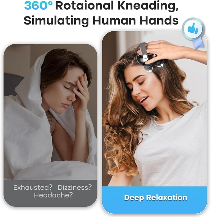 arboleaf Scalp Massager Rechargeable Head Massager Scalp Stress Relax, Waterproof Handheld Hair Scratcher with 8 Removable Massage Claws, Gift for Dad Mom