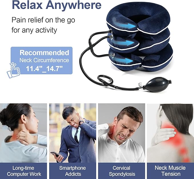 Neck Stretcher for Pain Relief, Adjustable Inflatable Cervical Traction Device, Neck Brace for Home Use, Supports Neck Decompression & Spine Alignment，Gifts for Women (Sky Blue)