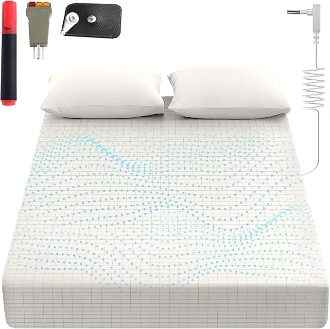 Grounding Sheets King, 90% Organic Cotton+ 10% Pure Silver Fiber,Grounded Bed Sheet Kit, Deep Pocket Grounded Bed Sheet, Relieves Pain - Used for Healthy Sleep Therapy(White, Twin)