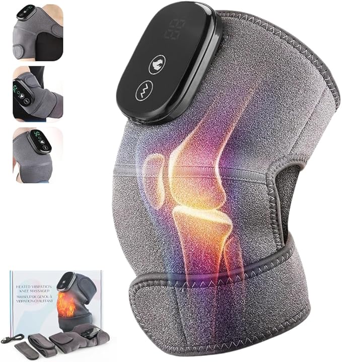 3-in-1 Cordless Knee Shoulder Massager with Heat and Vibration. Adjustable Brace for Shoulders, Elbows, Knees. Gifts for Dad Mom Men Women.(GRAY-3IN1)