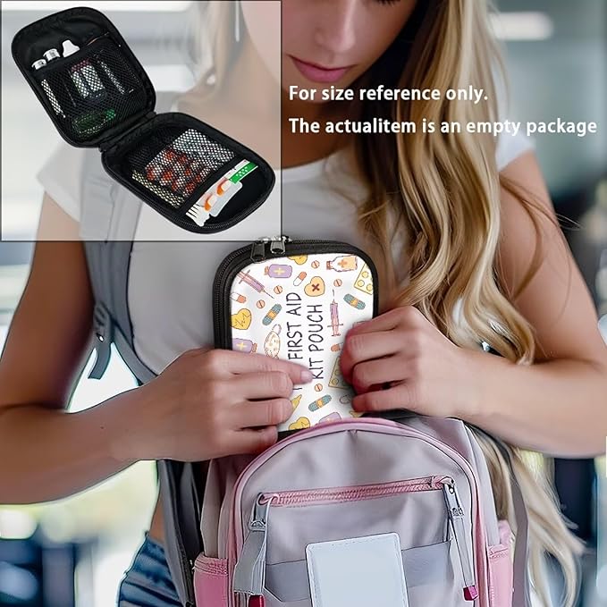 Travel Medicine Case Medical Theme Print Pill Organizer Box with Zipper Daily Supplement Holder Portable Vitamin Storage Bag Weekly