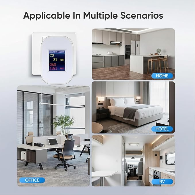 WiFi Carbon Monoxide & Natural Gas Detector Plug-in, 2-in-1 Gas and Carbon Monoxide Detector, Smart CO Detector Plug in & Combustible Gas Leak Detector for Home, RV, Kitchen – Supports 2.4 GHz WiFi
