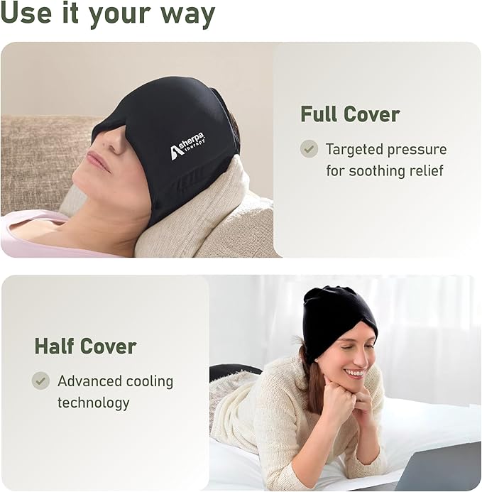 Migraine Relief Cap, Soothing Headache Relief Cap, Sinus Relief Migraine Mask, Cooling Gel Hat, Face Cold Compress Head Wrap for Tension, Stress & Hangover