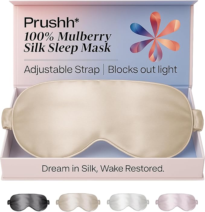 Silk Sleep Mask - Luxurious 100% Pure Mulberry Silk Eye Mask for Restful Sleep and Travel, Hypoallergenic, Cooling, Total Blackout, Adjustable for Women & Men (Champagne Gold)