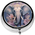 Gorgeous Elephant Flower Pill Box 3 Compartment Pill Case, Portable Medicine Pill Organizer for Pocket Purse Pill Box Decorative Metal Medicine Vitamin Organizer