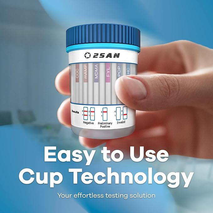 2San 14-Panel Drug Test Cup – Fast 5-Min Results – Screens for THC Cocaine Meth Opiates PCP MDMA Oxy & More – Accurate at-Home Urine Test Kit
