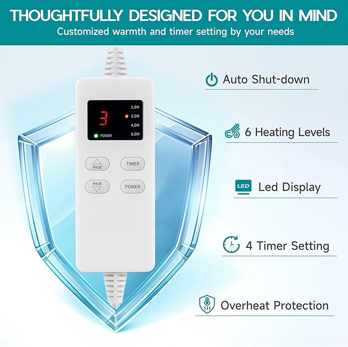 Heating Pad for Back Pain & Cramps Relief, Electric Heating Pad for Neck/Shoulders/Legs/Arms/Knee, 6 Heat Settings, 4 Timer, Auto Off, Machine Washable, Gifts for Men Women(Cyan, 20''x24'')