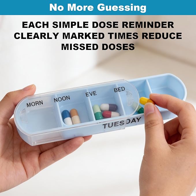 7 Day Pill Organizer 4 Times a Day Medicine Organizer Morning Noon Night Daily Pill Dispenser Stackable Weekly Pill Organizer for Home Travel