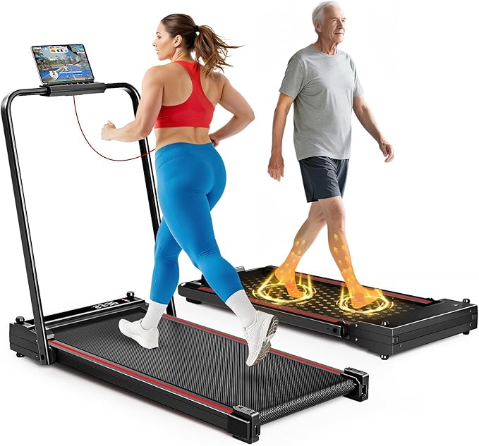 Walking Pad with Handle Bar Dual-Side Under Desk Treadmill for Home Small with Foot Massage 3.0HP Portable Treadmill Compact Treadmill with APP, Remote Control, LED Display, 350 lb Capacity