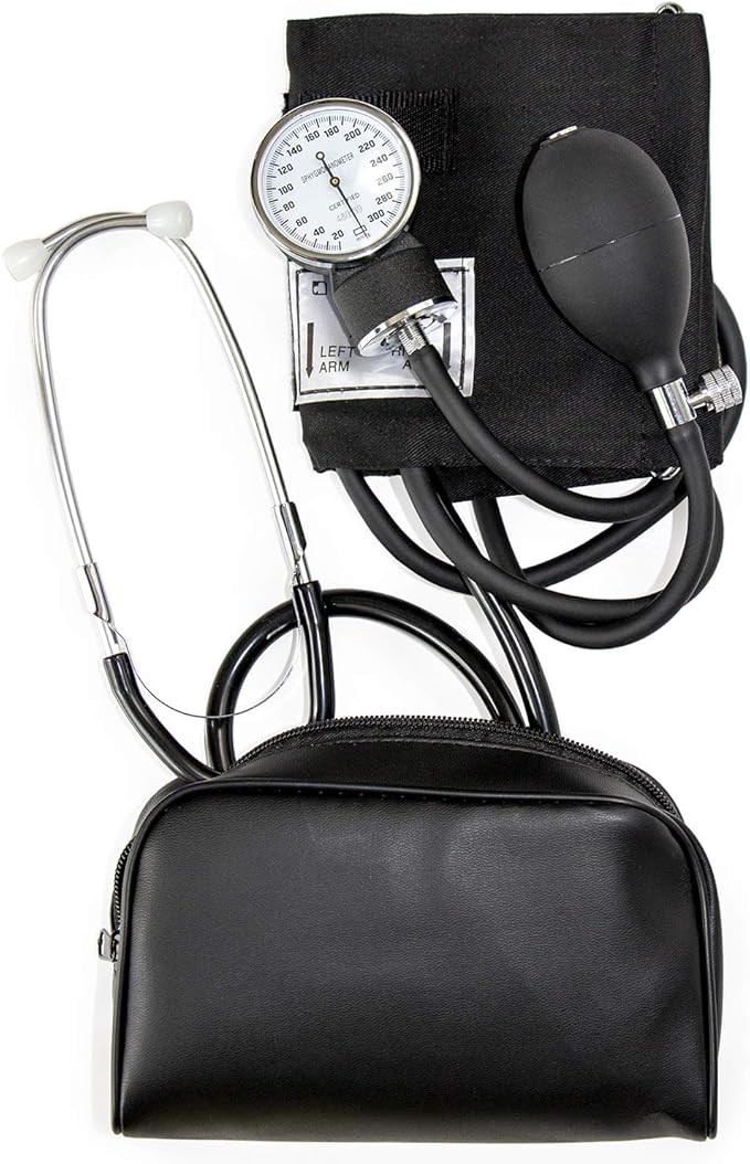 HealthSmart Manual Blood Pressure Monitor, Self Taking Blood Pressure Kit, With Cuff Size 13-17 Inches with Attached Stethoscope, Black, Adult Large